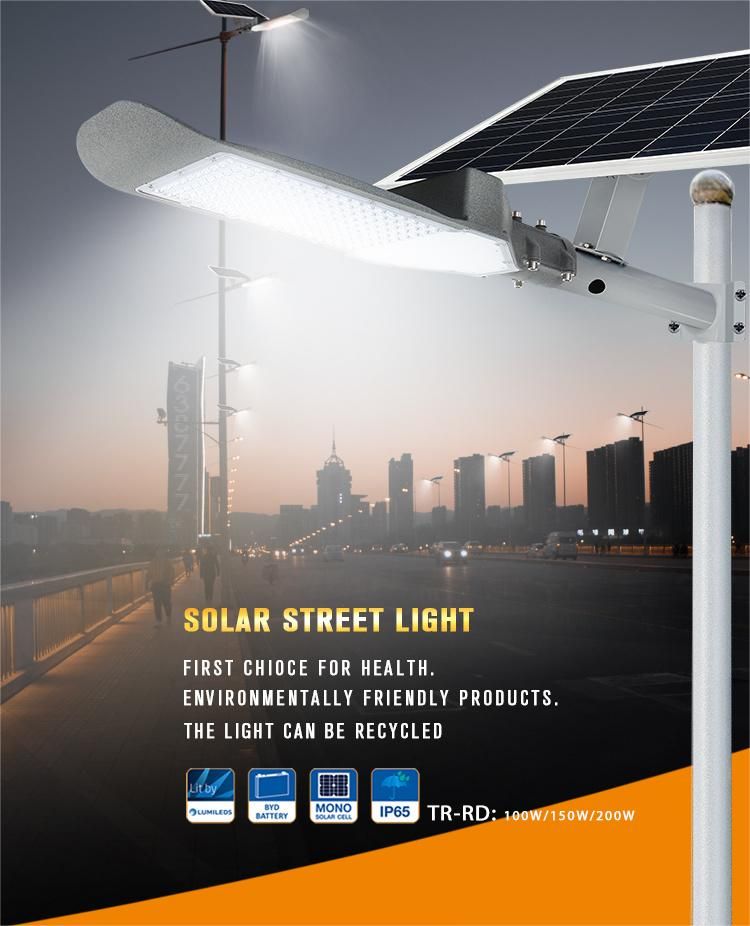 25000 Lumen Split LED Solar Panel Street Light High Bright Outdoor 60W 100W 150W 200W 300W Lithium Battery Waterproof Design
