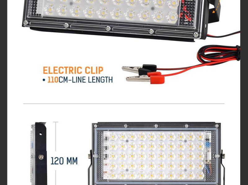 Simva Outdoor Lighting DC 12V Electric Clip 50W LED Flood Light Ultra Thin High Lumen Floodlight Camping Lights, High Quality LED Flood Light,