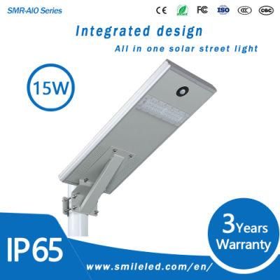 15W All in One Intergrated Solar Panel Lights Outdoor Die-Casting Aluminum Material IP65 LED Solar Street Light