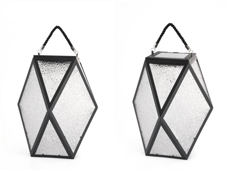 Modern Polyhedron Solar Lantern Garden Stake Light with Shepherd Hook