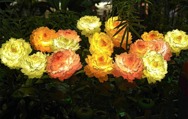 Outdoor IP65 Waterproof Decorative LED Peony Garden Lamp Solar Flower Lights for Walkway Wedding Party Yard Patio Pathway