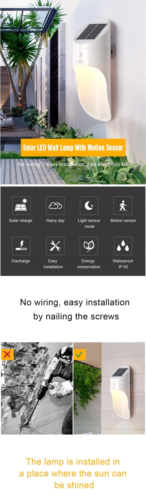 Outdoor Waterproof Energy Saving Lighting Garden Wall Mounted Solar Lamp