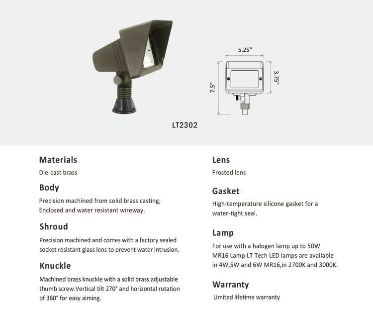 Newly Designed LED Brass Wall Washing&Flood Light Fixture MR16/G4 (Not Included) for Outdoor Garden Lighting