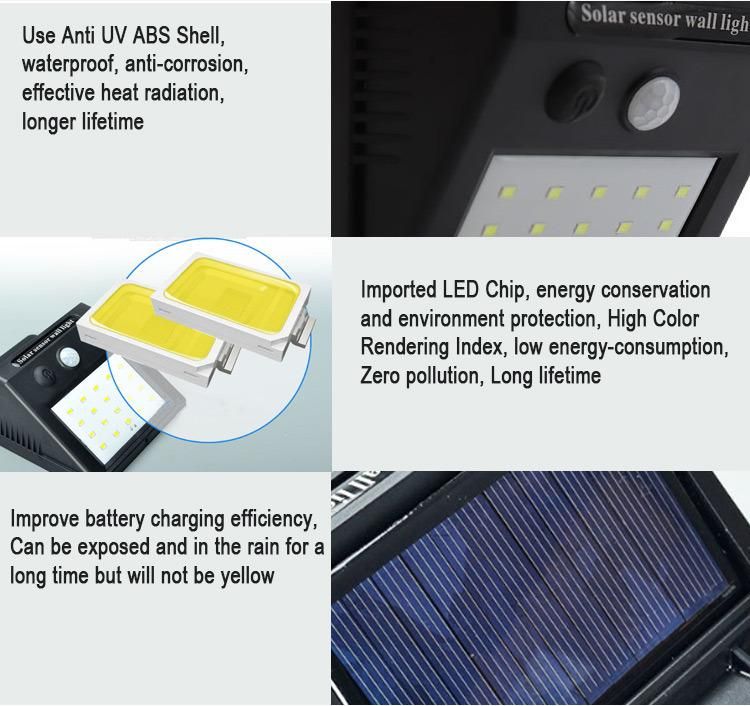 OEM ODM PC IP65 Waterproof Motion Sensor Wall Mounted Lamp Solar LED Light with 18650 Lithium Battery