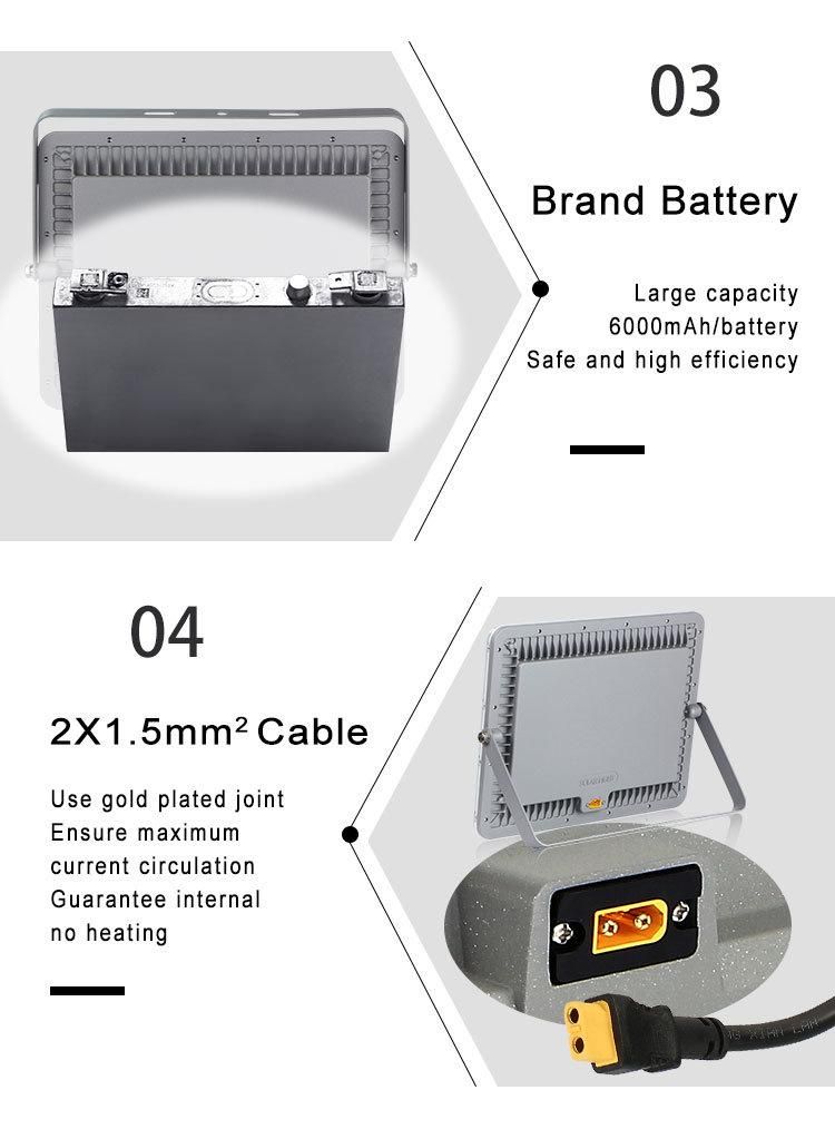 IP66 SMD Aluminum Flood Light Poles 50W LED Rechargeable Floodlight