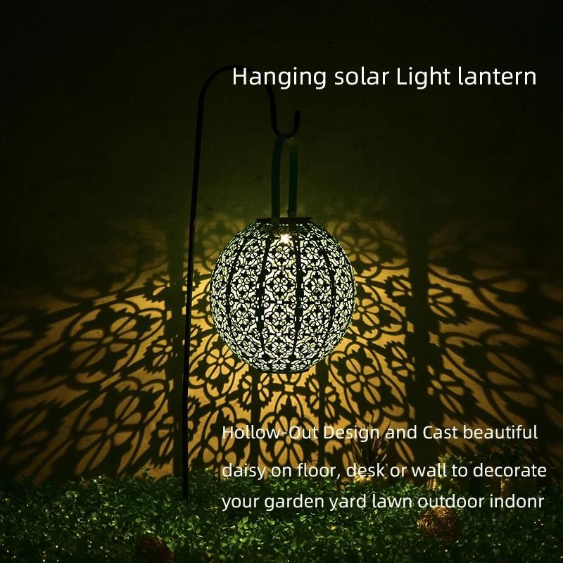 Solar Iron Hollow Portable Lanterns Light Garden Courtyard Indoor Outdoor