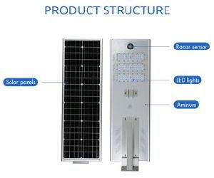 Intergrated All in One 30W High Lumen Mono Solar Panel LiFePO4 Battery Motion Sensor Solar LED Solar Street Light