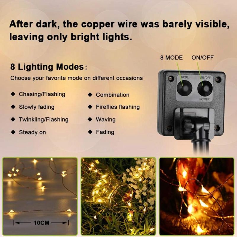 8 Modes 100/200/300/400 LED Solar Copper Wire String Chrsitmas Party Decoration Lights with CE RoHS