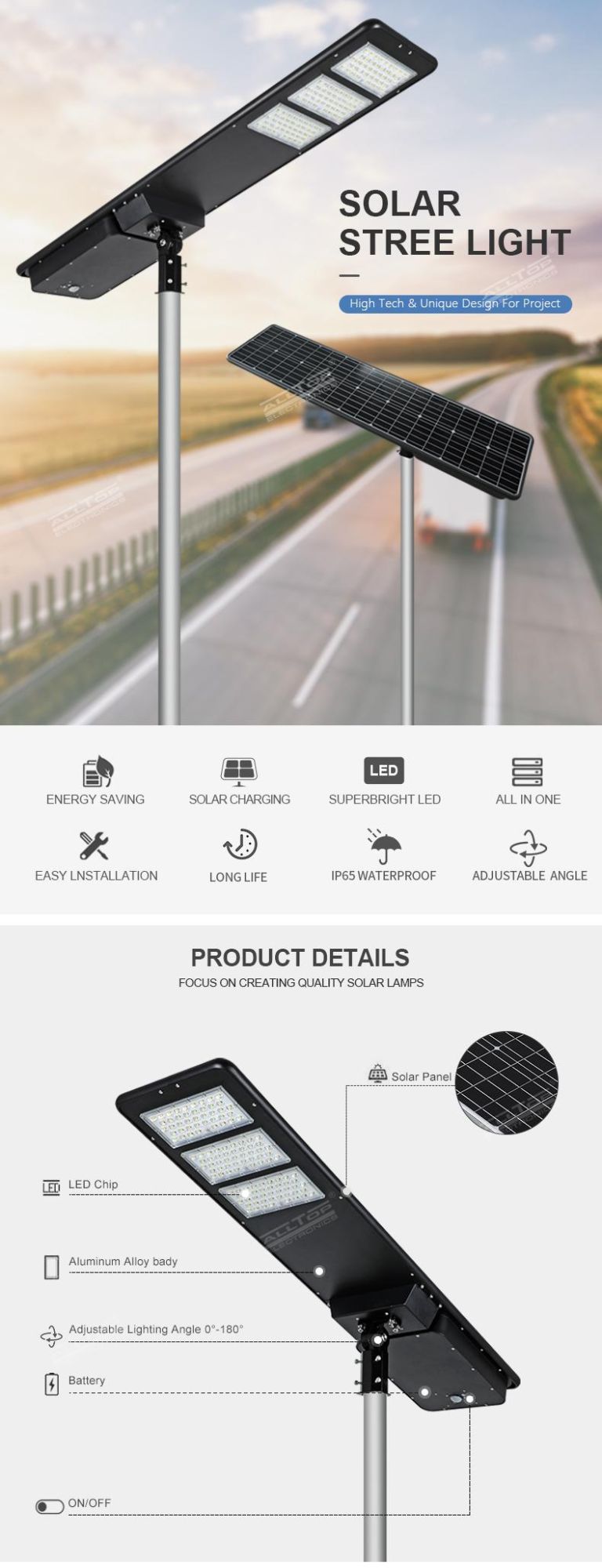 Alltop Wholesale Integrated IP65 Waterproof 300W Road Highway Outdoor All in One LED Solar Street Light