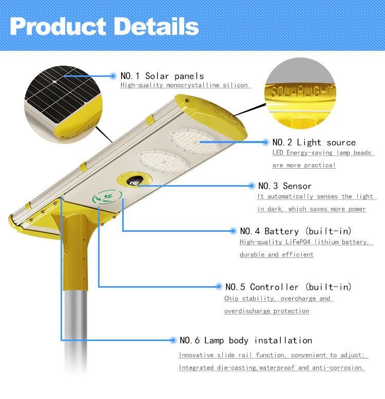 Hot Deal LED Solar Street Light All in One Integrated Outdoor LED Solar Street/Garden /High Mast /Traffic Light 60W