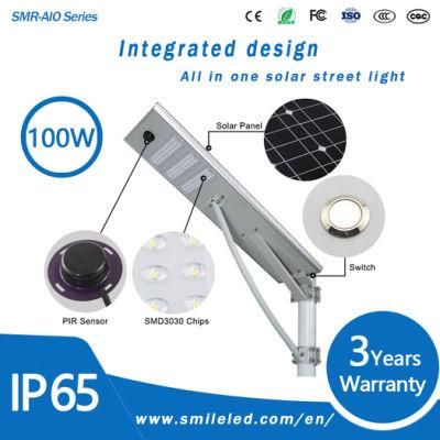China Supplier Outdoor Waterproof Road Lamp 100W Integrated Solar LED Street Light