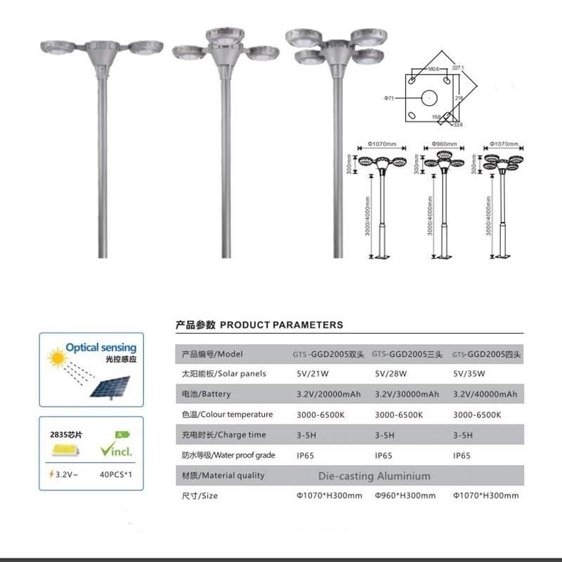 Plaza Park Round Solar LED Garden Light 20W 25W 30W 40W Garden Solar Lamp Plaza Park Solar Garden Light Warm White