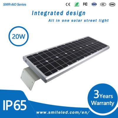 Waterproof Outdoor IP65 20W Integrated All in One Solar LED Street Light with Remote Control