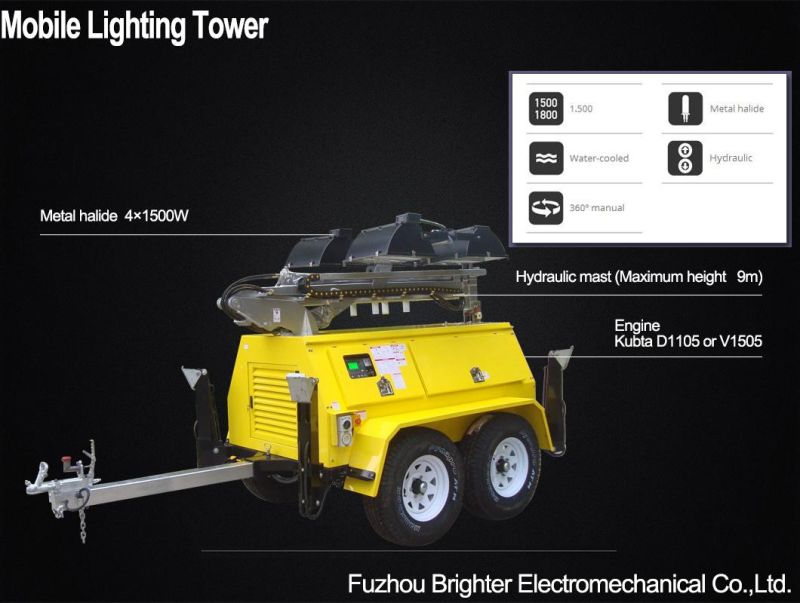 Trailer-Mounted Mining Camping Emergency Portable Mobile Light Tower with Diesel Power