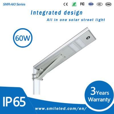 Outdoor LED 20W 30W 40W 50W 60W 80W 100W IP65 Waterproof All in One Motion Sensor Integrated Solar Street Lamp