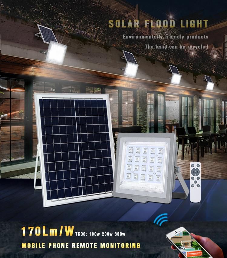 Wholesale Price Waterproof IP65 Outdoor Remote Control Warm White Floodlights 50W 100W 150W 200W 300W LED Solar Flood Light