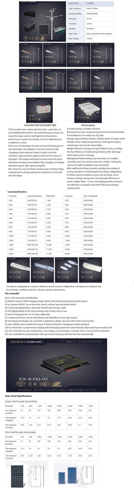 IP65 Outdoor Garden Energy Saving Integrated LED Sensor Solar Street /Road Light with Panel Sensor and Lithium Battery