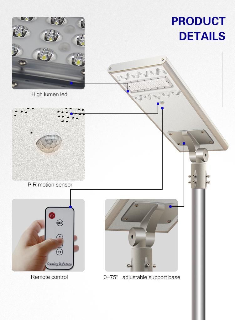 Outdoor IP66 Waterproof LED Integrated 80W 100W 120W 150W 200W Motion Sensor All in One Solar Street Light