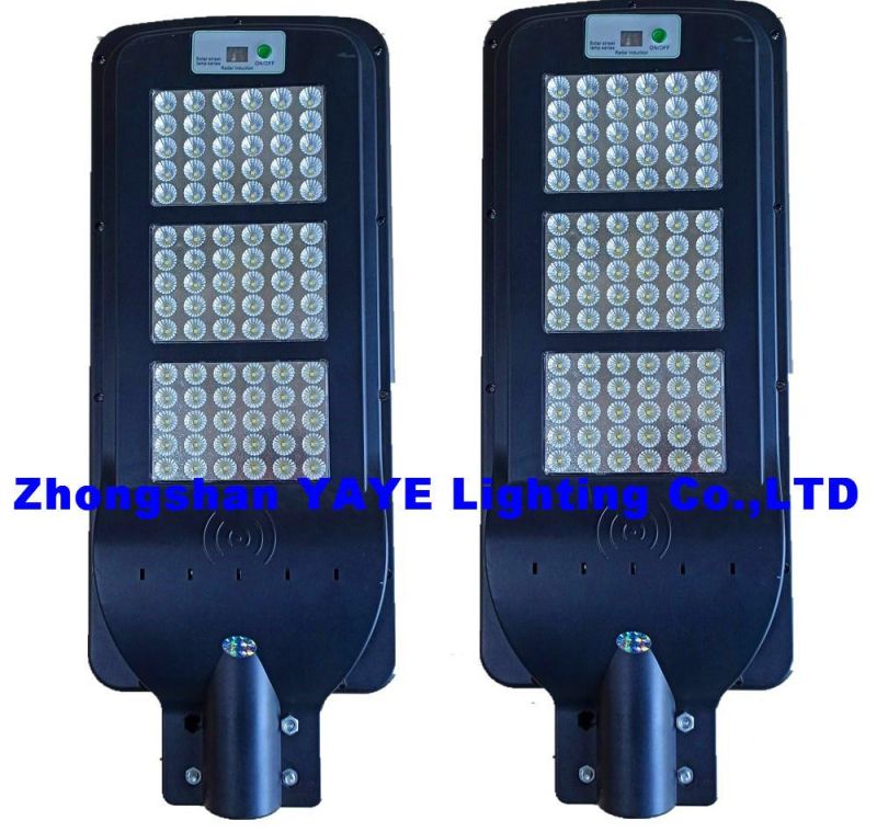 Yaye 2022 Hot Sell 200W All in One Solar LED Street Light with Control Modes: Light + Timing + Rador Control / Remote Controller