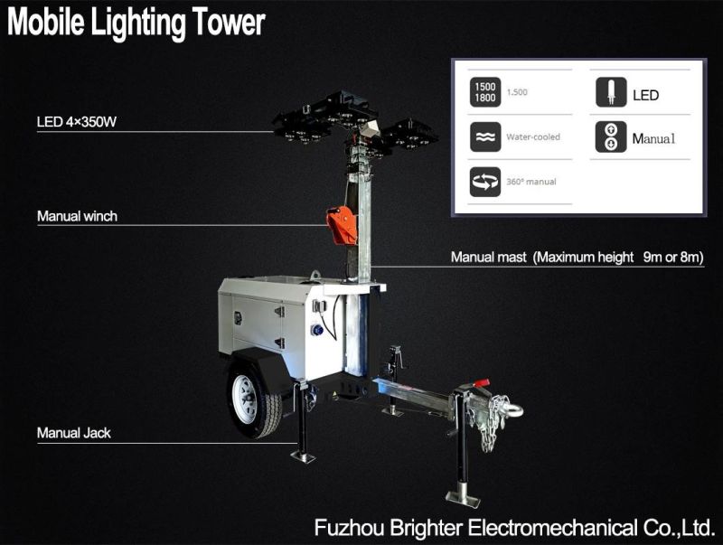 Manual Mast 9m Height Diesel Generator Mobile Lighting Tower