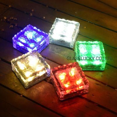 Outdoor RGB White Glass Solar Powered LED Ice Brick Light, Waterproof Solar Buried Light