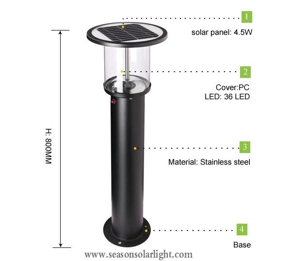 High Lumen 80cm LED Lamp Garden Pathway Light Outdoor Solar Bollard Light with 5W Solar Panel