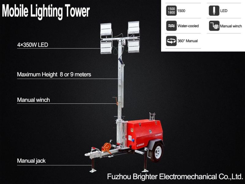 Portable Yanmar Power LED Mobile Lighting Tower with Trailer for Emergency