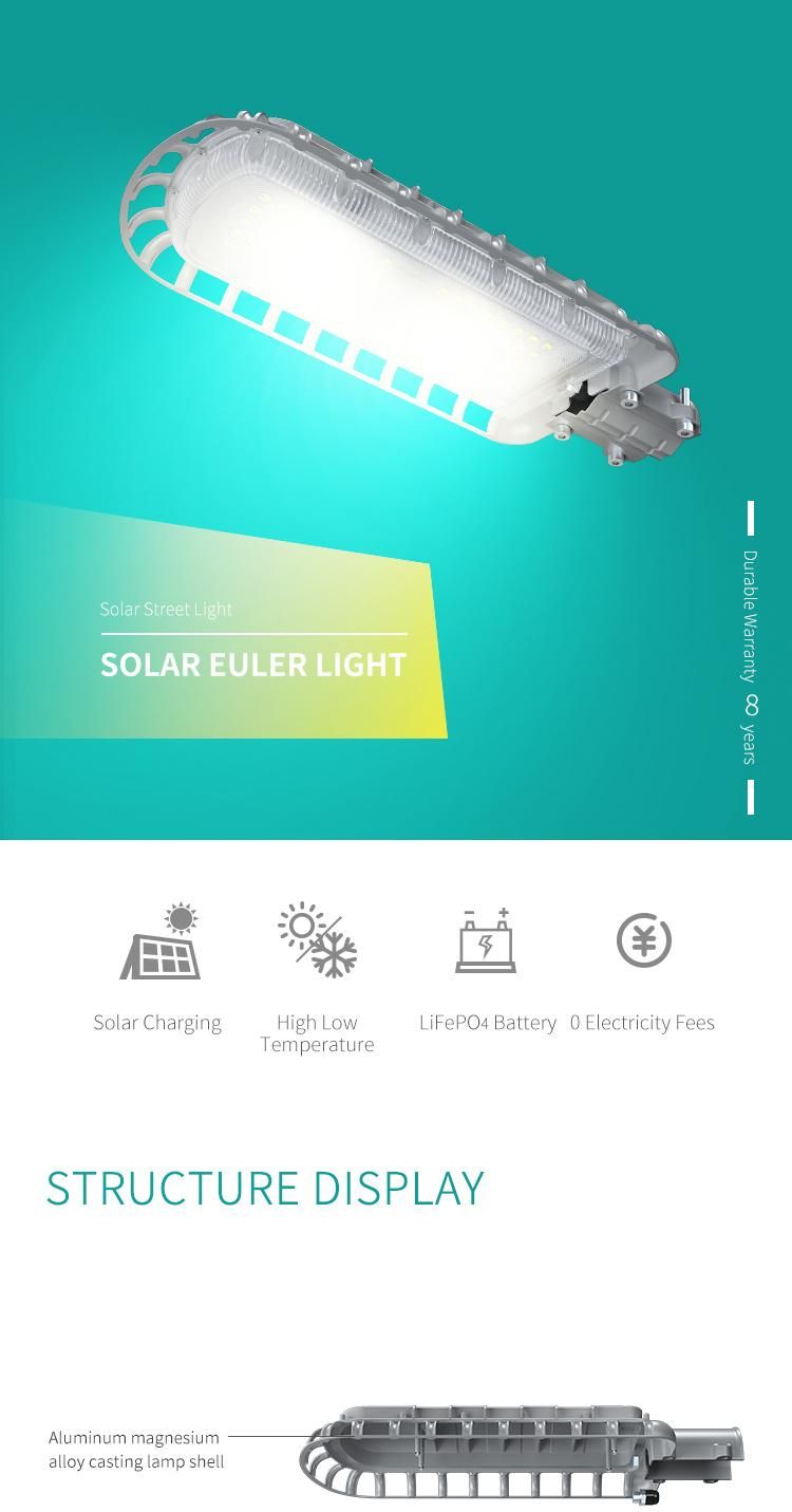 Euler Waterproof All in One High Brightness High Efifficiency 20W 2160lm 3.2V Nichia LEDs Outdoor Solar Street LED Light Lamp 8 Years Warranty