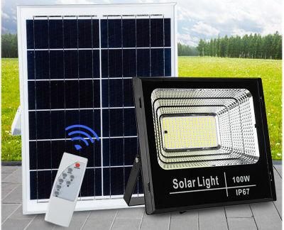Motion Sensor Emergency Waterproof IP67 Warehouse Outdoor 40W 60W 100W 200W Rechargeable Night High Bay Solar LED Floodlight for Garden Wall