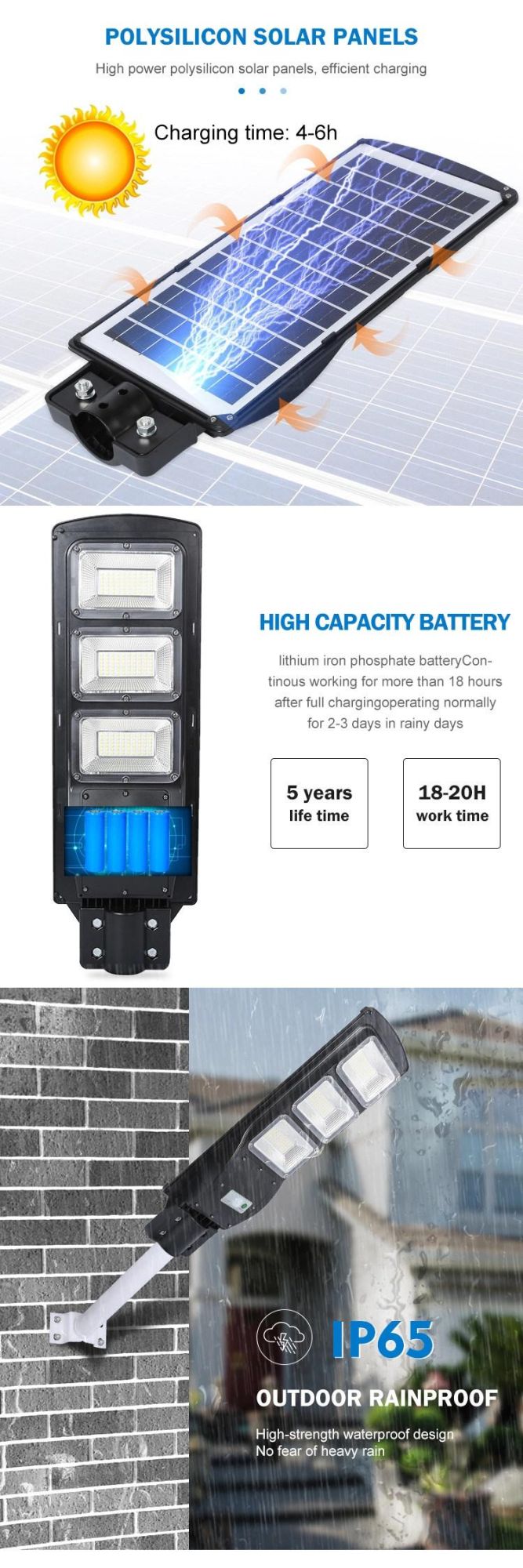 30 60 90 120W IP65 Waterproof Outdoor Integrated All in One Solar LED Street Light