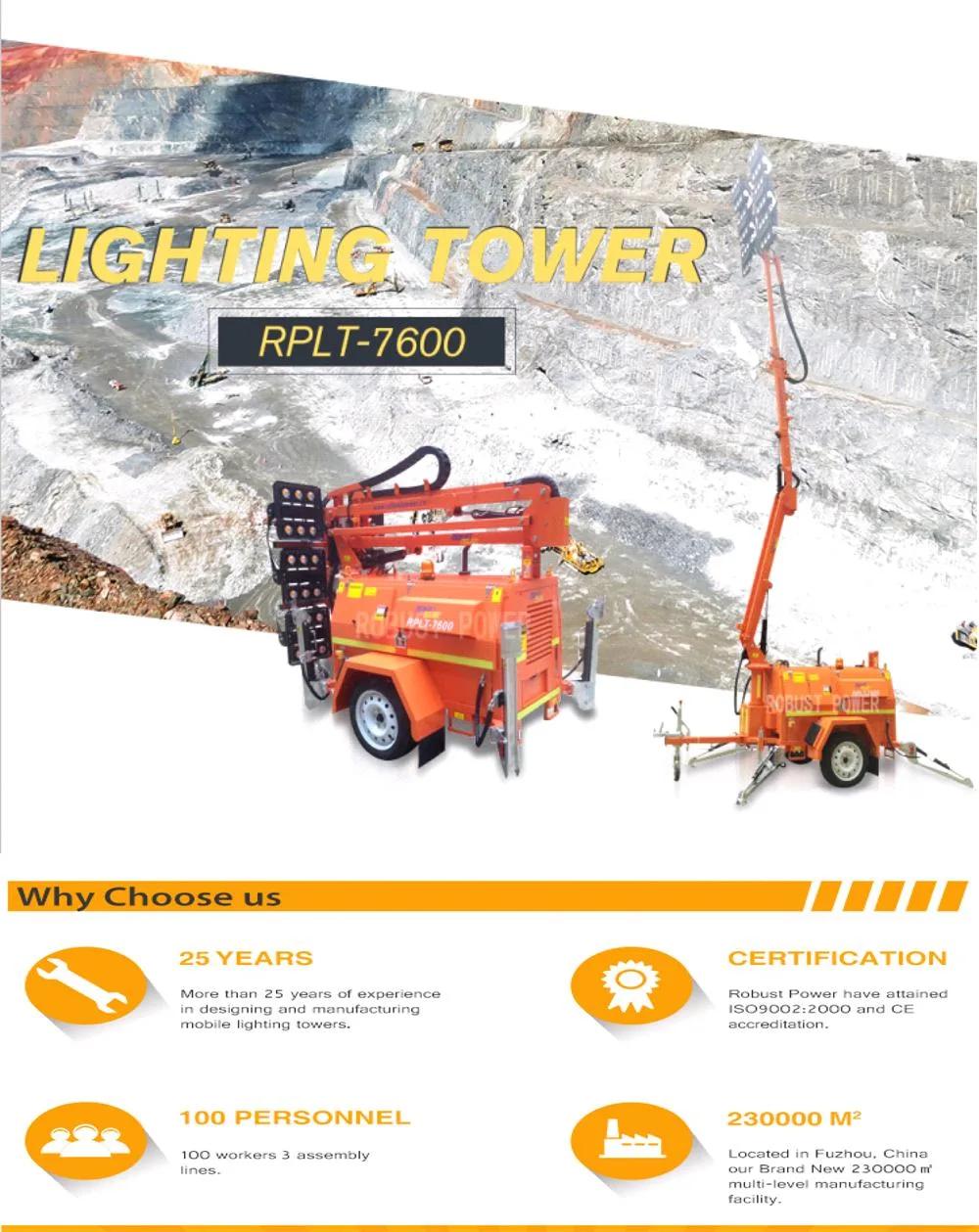 Kubota Heavy-Duty Trailer Folded Hydraulic Mast DC LED Light Tower