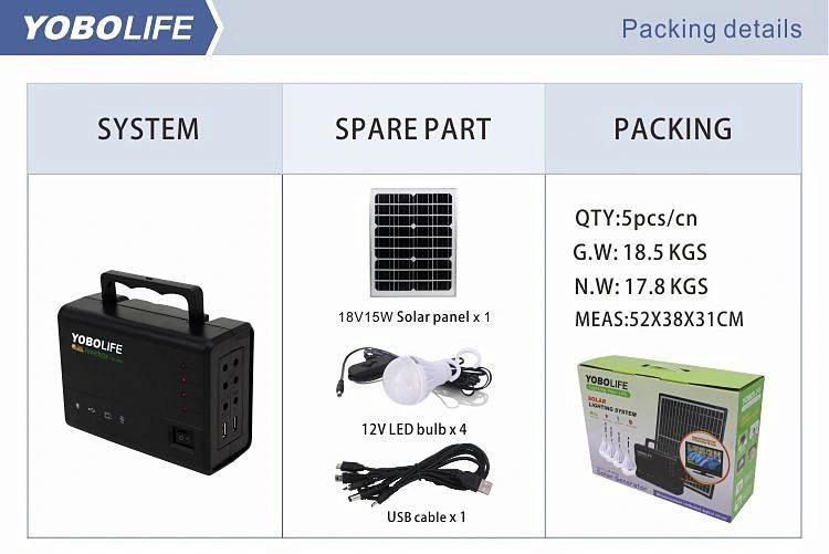 12V 15W Portable Solar Lighting System 4PC LED Bulbs/Mobile Phone Charger