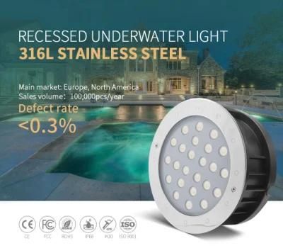 Manufacturers 24W Stainless Steel Recessed LED Underwater Pool Light with ERP Ik10 IP68