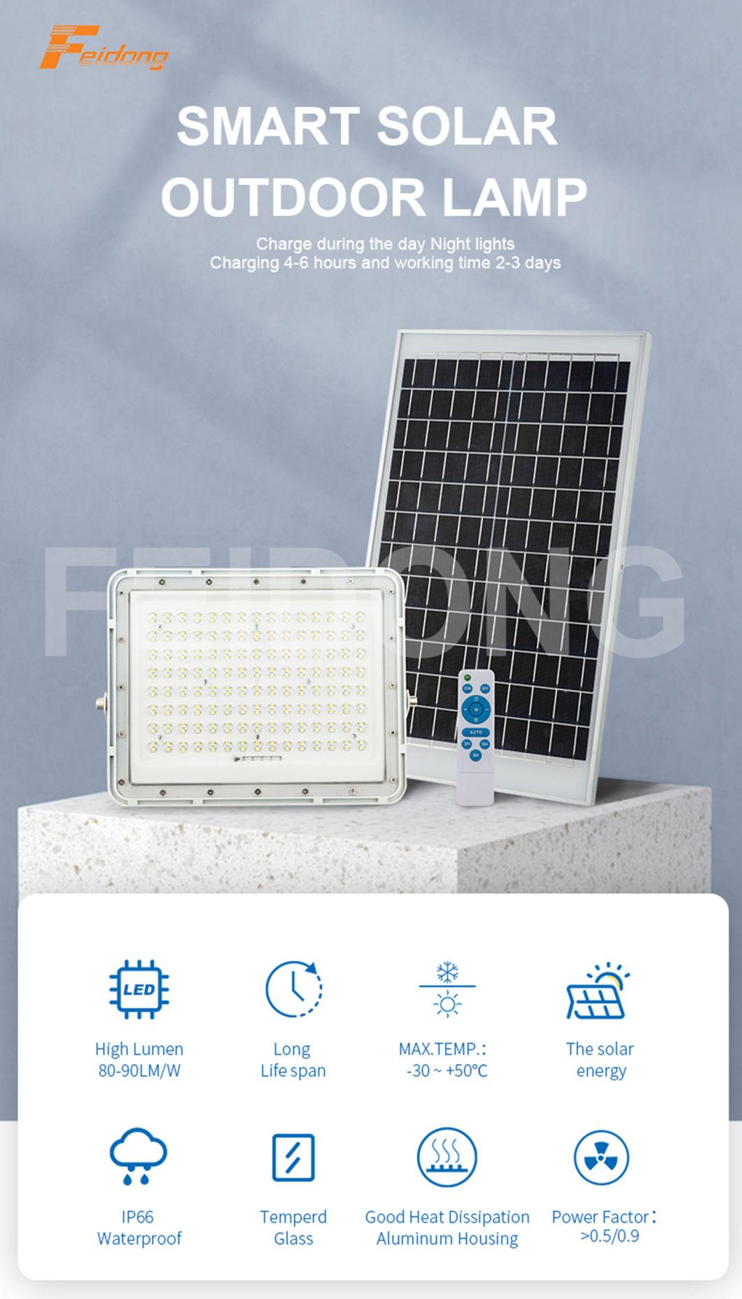 6500-7000K, Ra>70, 6V/10W-25W Polycrystalline Silicon, 3.2V/8ah-20ah Lithium Lron Phosphate Battery, 2 Years Warranty Solar Power Flood Light LED