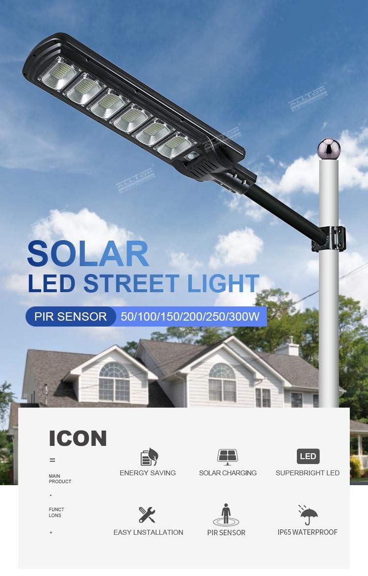 Alltop High Lumen IP65 50 100 150 200 250 300 W Highway Outdoor All in One Solar LED Streetlight