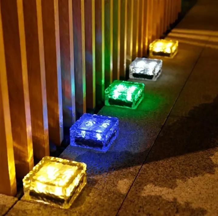 Solar Glass Brick Ice Cube LED Light Crystal Brick Stone Lamp Garden Pathway Patio Light