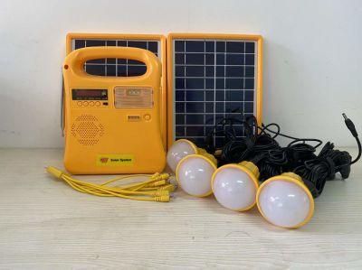 Affordable 10W Solar Home Lighting System with FM Radio, 4PC LED Bulbs and USB Mobile Phone Connectors