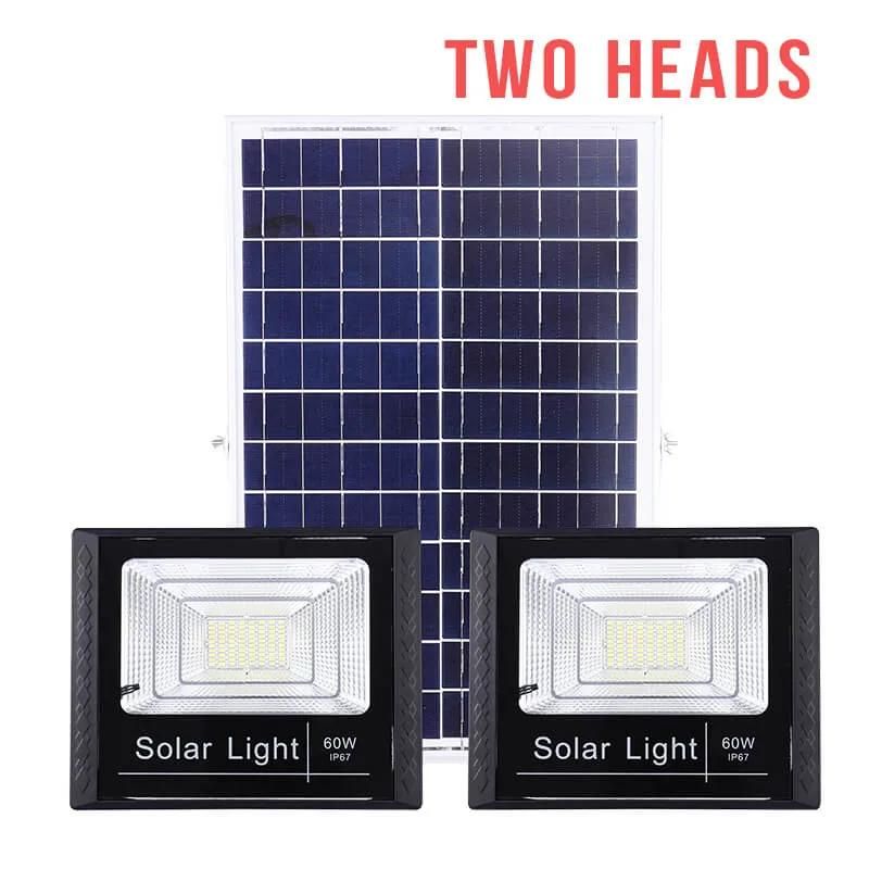 60W Two IP65 Waterproof LED Solar Flood Light with One Panel Solar Cell Light, 25W 40W 100W 200W Two Heads LED Garden Flood Lights Lamps Street Wall Panel Pole