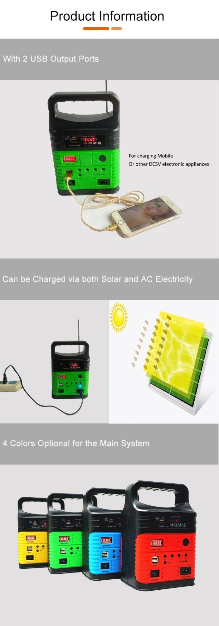 Solar Lamp 5W Solar Power System with 3PCS Solar Lamp Outdoor Solar Light