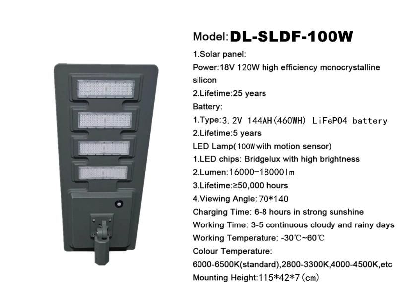 Street Light Outdoor LED All in One IP65 Price List Energy Saving 100W Solar Street Light