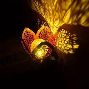 Solar Power Garden House Outdoor Decoration Light with Metal Iron Art Hollow out Moon Sun &amp; Flower Torch Angel Flame Design with Stake