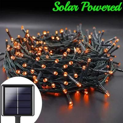 Orange Solar Powered 100 LED Halloween String Light UL Outdoor Fairy Lights for Christmas Wedding Party Home Holiday Decoration
