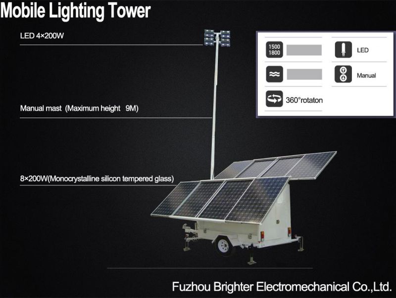 LED Lamp Solar Mobile Tower Light with Manual Lighting Tower