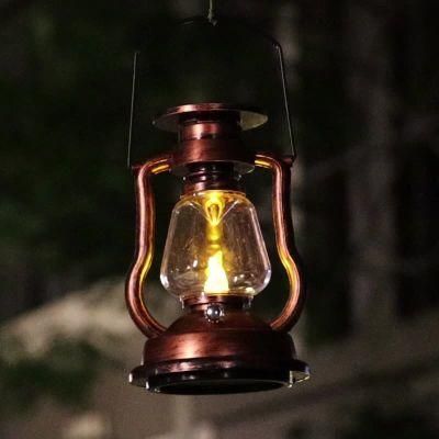 Retro Solar Kerosene Lamp Horse Lantern Portable Lamp Home Outdoor Garden Garden Decoration LED Flame Candle Lamp