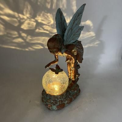 Little Angel Baby Fairy Tale Flower Fairy Ornament Sculpture Garden Crackled Glass Ball Girl Landscape Figure Statue Decoration