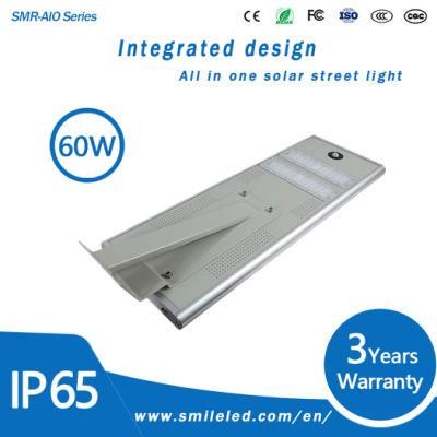High Quality IP 65 Waterproof Outdoor Integrated 60W All in One Motion Sensor Intelligent LED Solar Street Light