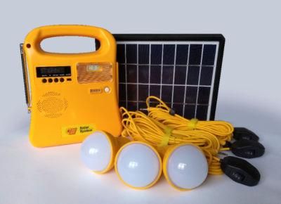 2020 Shandong Factory Portable FM Radio/MP3 USB Port/Torch Light/Reading Light 3PCS LED Bulbs Mini Solar Home Energy System