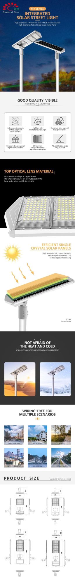All in One Die-Cast Aluminum Solar Outdoor 120 Watt LED High Quality for Road Solar Street Light