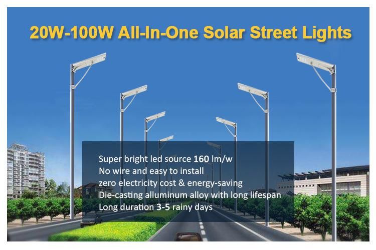 Light Control Mode 40W Brightness LED Chips Solar Street Light