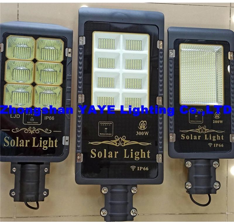 Yaye 18 Hot Sell Waterproof SMD 200W/300W LED Outdoor Solar Street/Road/Garden Light with Panel and Lithium Battery